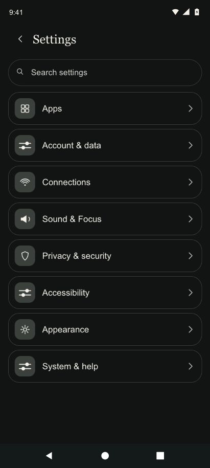 Illustrative Settings screen
